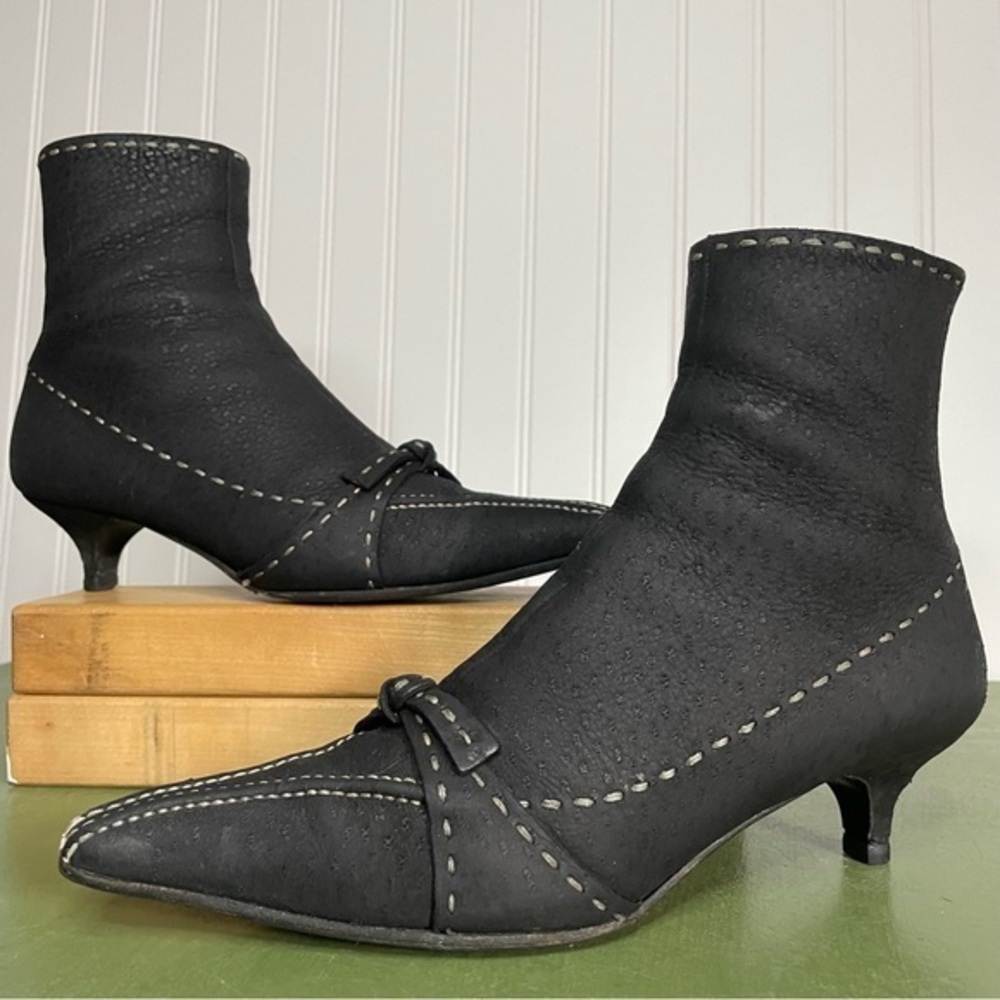 Prada Matte Finish Pointy Toe Ankle Boots w Kitten Heels *Italy*
